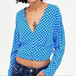 ZARA polka dot blue shirt. Size Small.